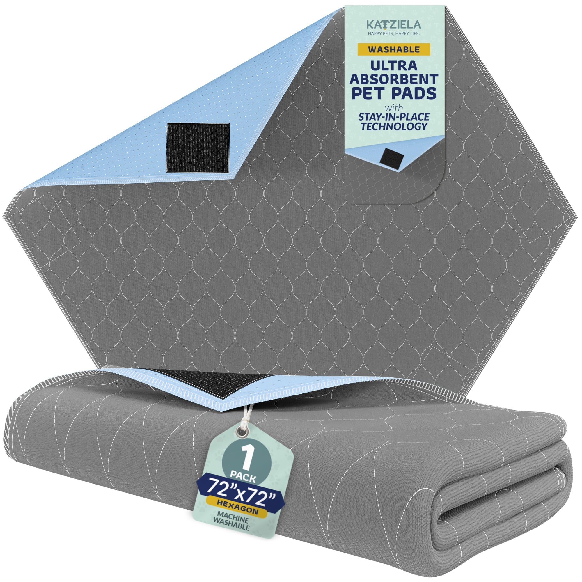 Katziela Quick-Drying Washable Pee Pads for Dogs With Hook &amp; Loop Hexagon