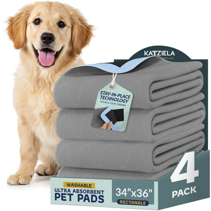 Katziela Quick-Drying Washable Pee Pads for Dogs With Hook &amp; Loop Rectangular