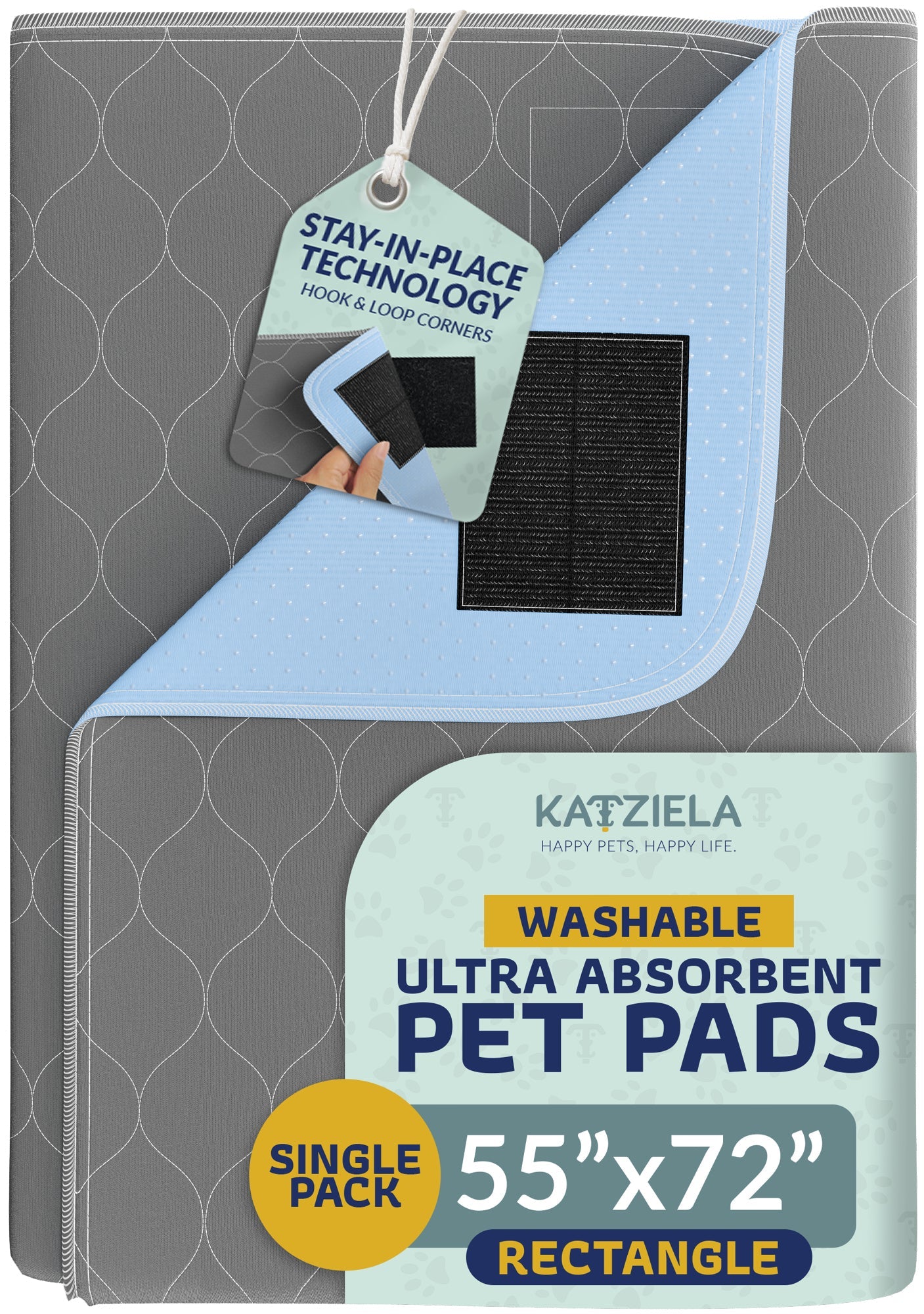 Katziela Quick-Drying Washable Pee Pads for Dogs With Hook &amp; Loop Rectangular
