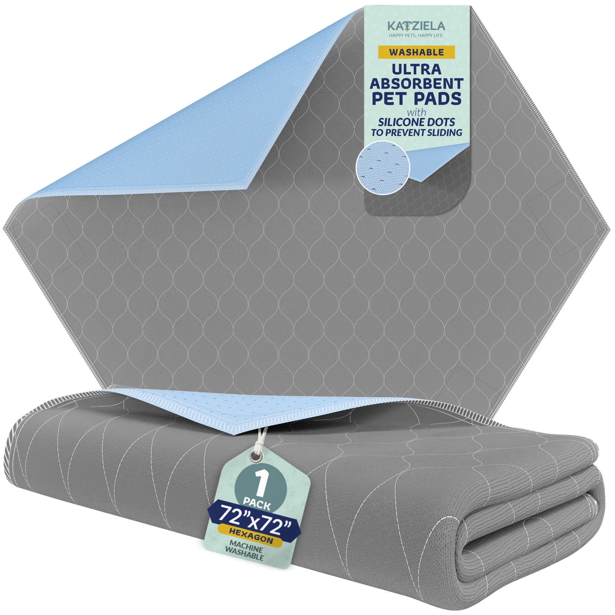 Katziela Quick-Drying Washable Pee Pads for Dogs With Hook &amp; Loop Hexagon