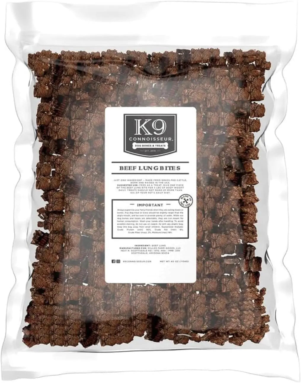 K9 Connoisseur Beef Lung Dog Treats 8 oz &amp; 2.5 lb USA Single Ingredient Bulk