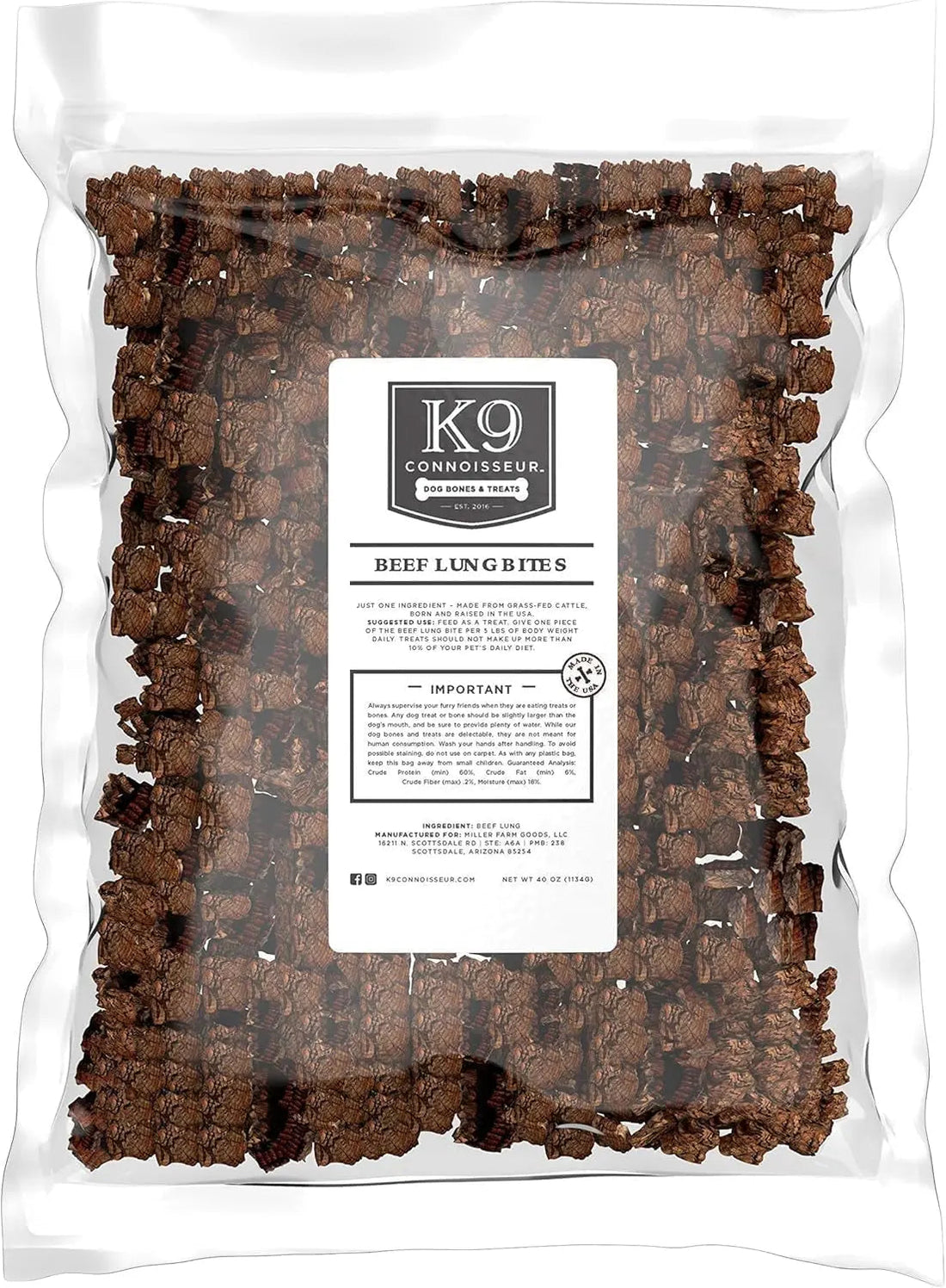 K9 Connoisseur Beef Lung Dog Treats 8 oz &amp; 2.5 lb USA Single Ingredient Bulk