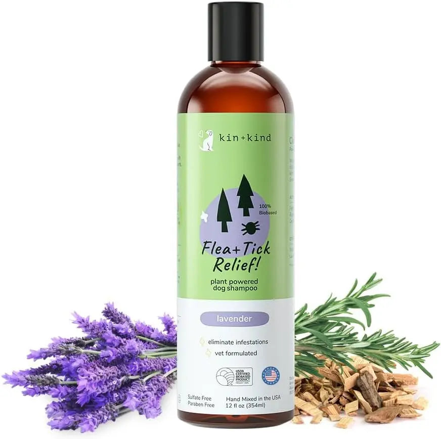 Kin+Kind Flea &amp; Tick Dog Shampoo – Plant-Based Lavender Treatment, 12 oz