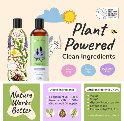 Kin+Kind Flea &amp; Tick Dog Shampoo – Plant-Based Lavender Treatment, 12 oz