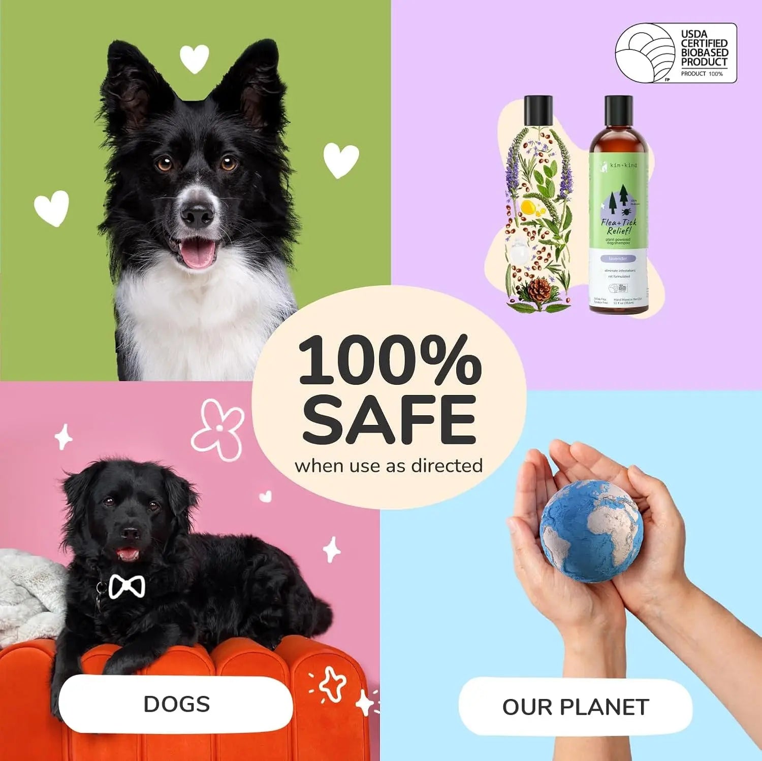 Kin+Kind Flea &amp; Tick Dog Shampoo – Plant-Based Lavender Treatment, 12 oz