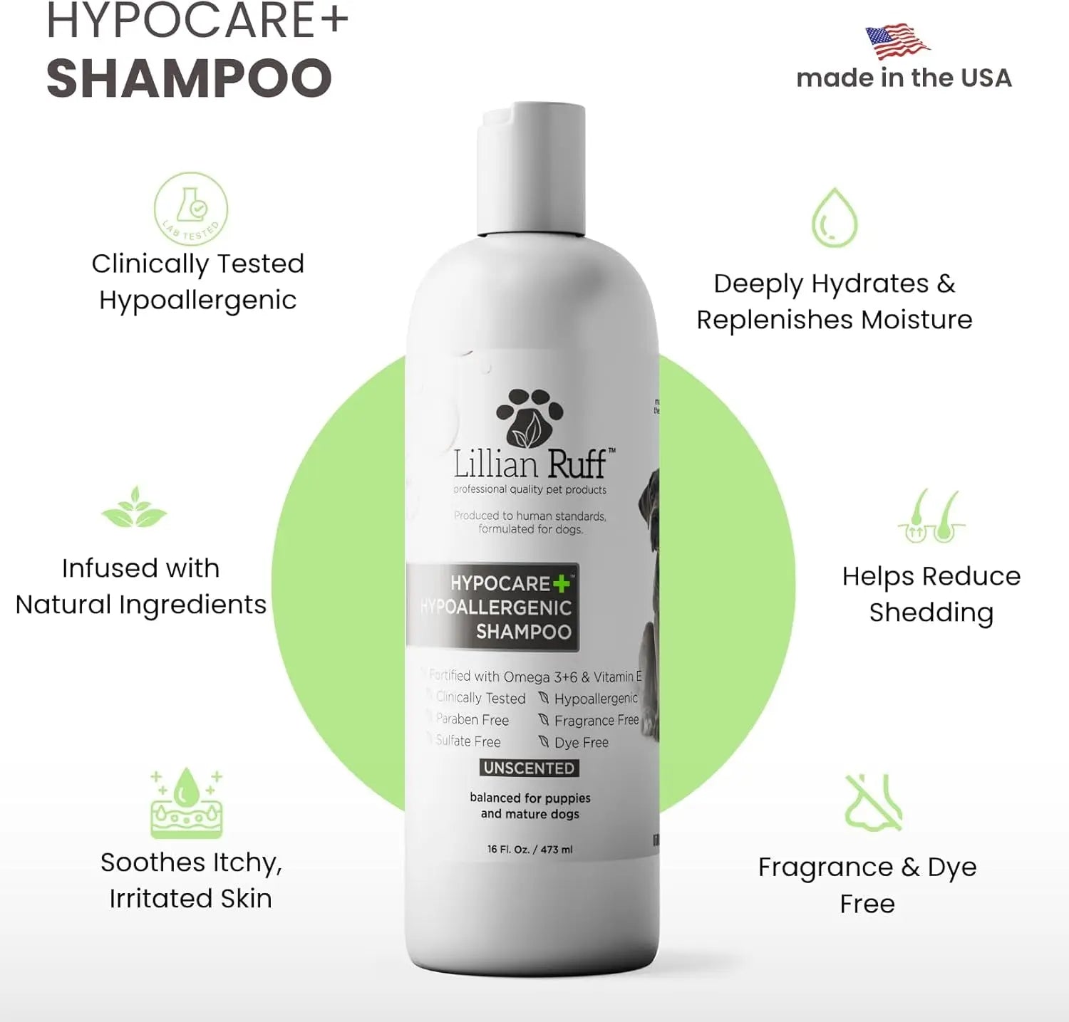 Lillian Ruff HypoCare+ Hypoallergenic Oatmeal Dog Shampoo &amp; Conditioner Set