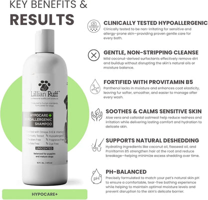 Lillian Ruff HypoCare+ Hypoallergenic Oatmeal Dog Shampoo &amp; Conditioner Set