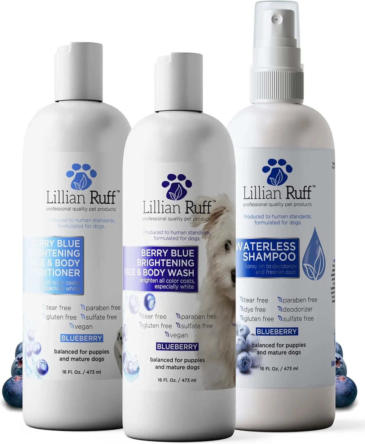 Lillian Ruff Professional Berry Blue Brightening Dog Shampoo &amp; Conditioner Set