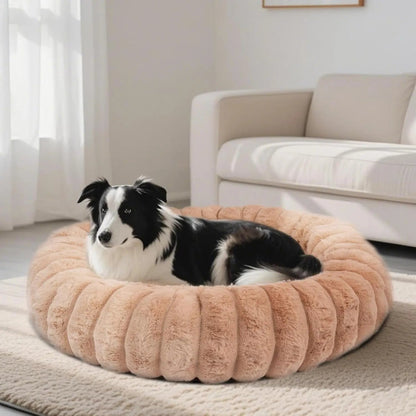 Luxury Donut Dog &amp; Cat Bed, Faux Fur Calming Pet Bed with Non-Slip Base