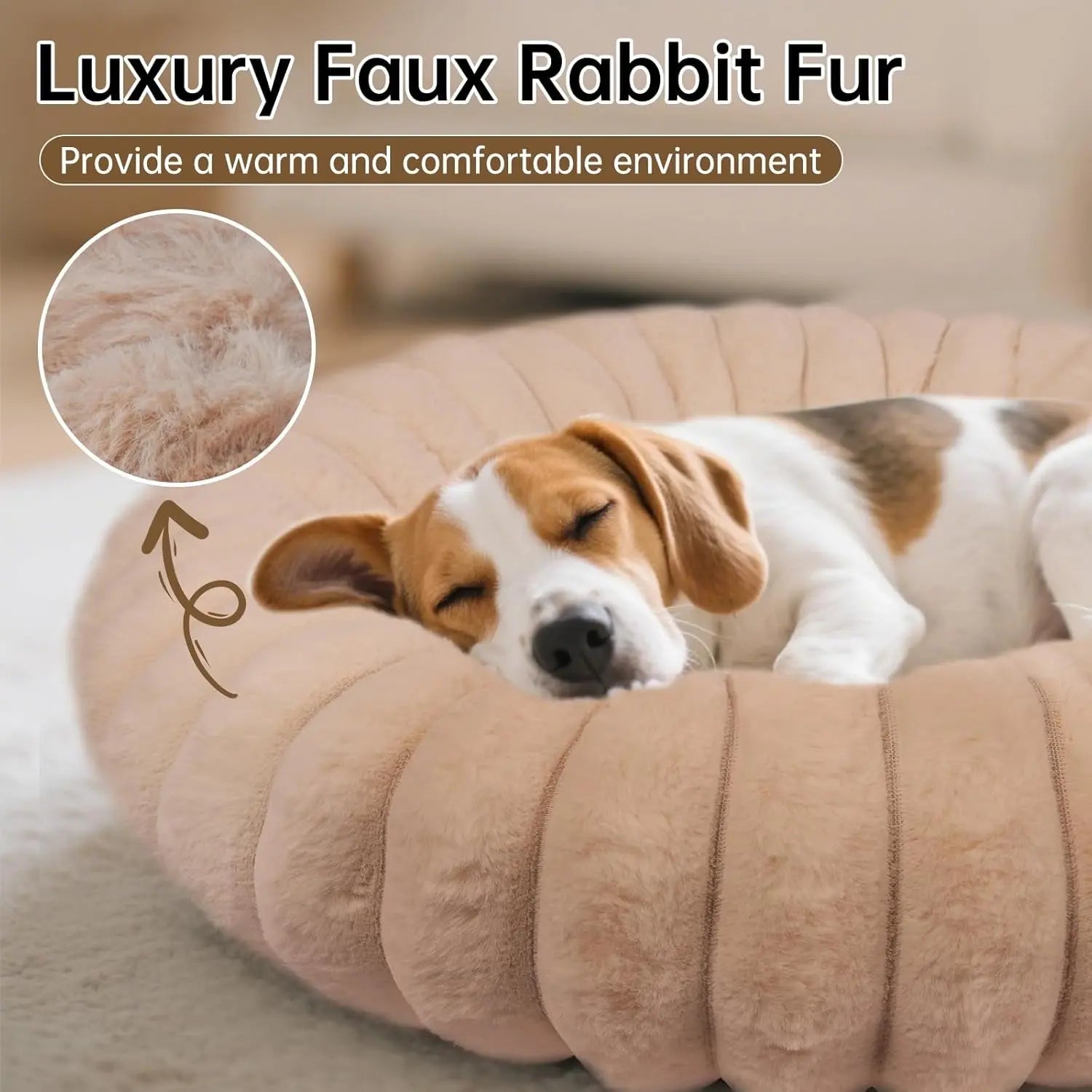Luxury Donut Dog &amp; Cat Bed, Faux Fur Calming Pet Bed with Non-Slip Base