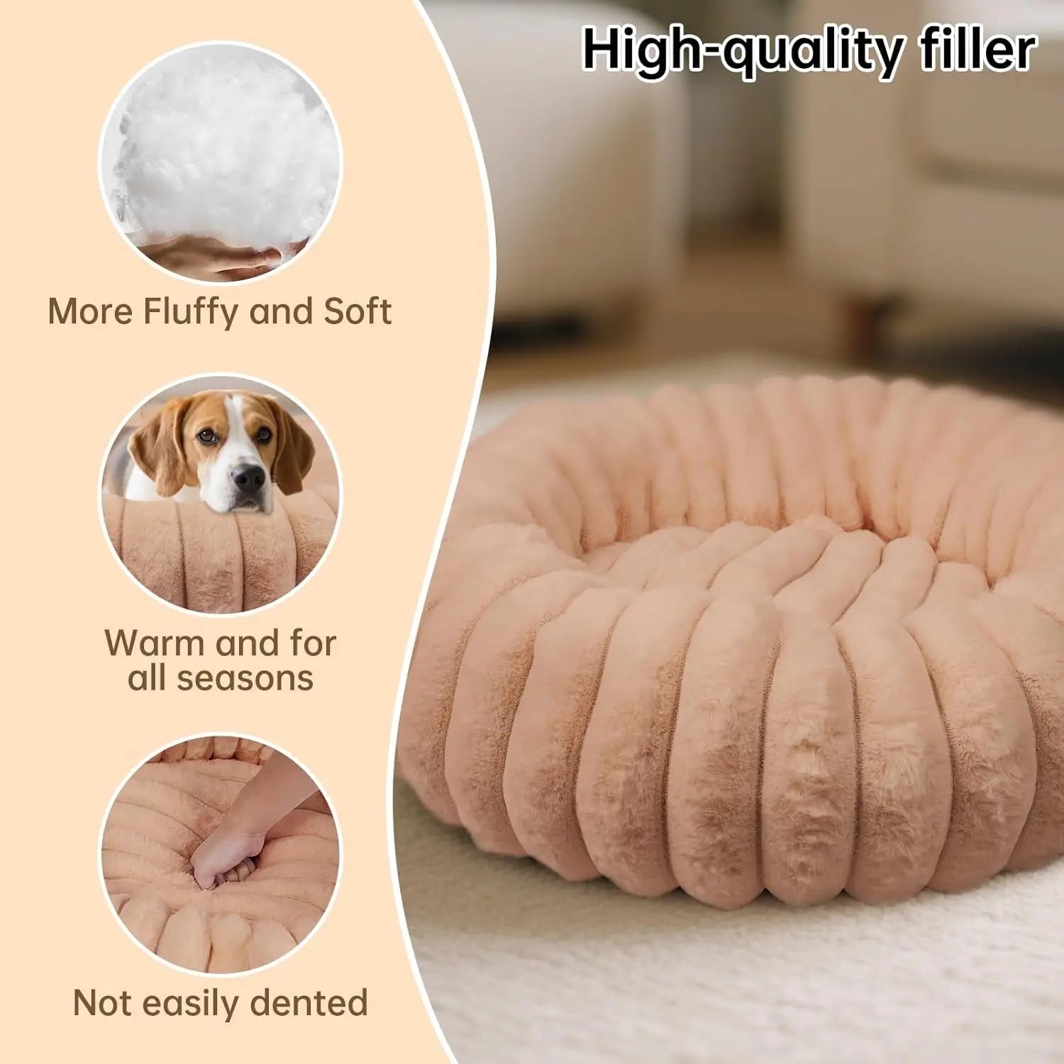 Luxury Donut Dog &amp; Cat Bed, Faux Fur Calming Pet Bed with Non-Slip Base