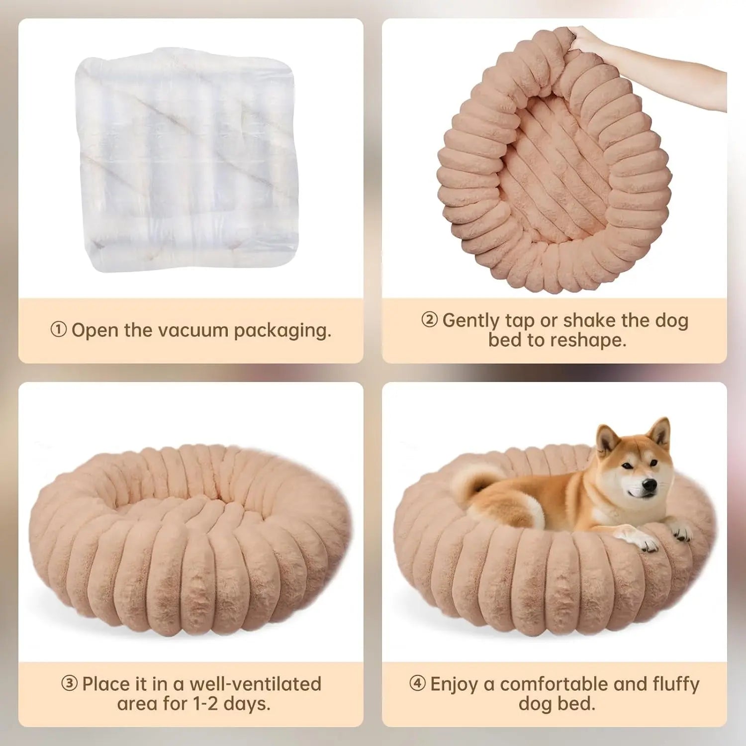Luxury Donut Dog &amp; Cat Bed, Faux Fur Calming Pet Bed with Non-Slip Base