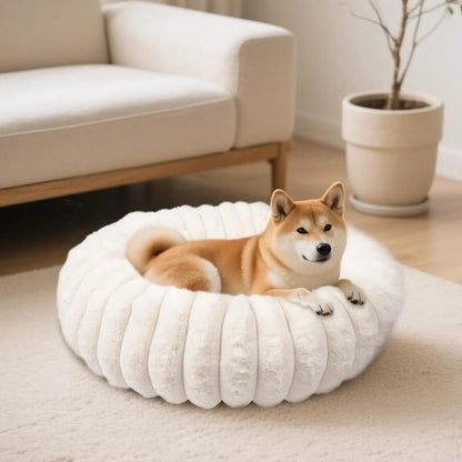 Luxury Donut Dog &amp; Cat Bed, Faux Fur Calming Pet Bed with Non-Slip Base