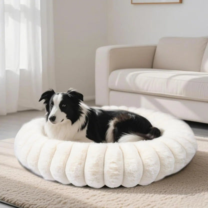 Luxury Donut Dog &amp; Cat Bed, Faux Fur Calming Pet Bed with Non-Slip Base