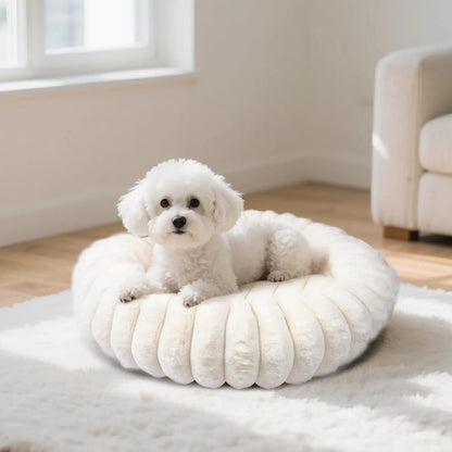Luxury Donut Dog &amp; Cat Bed, Faux Fur Calming Pet Bed with Non-Slip Base