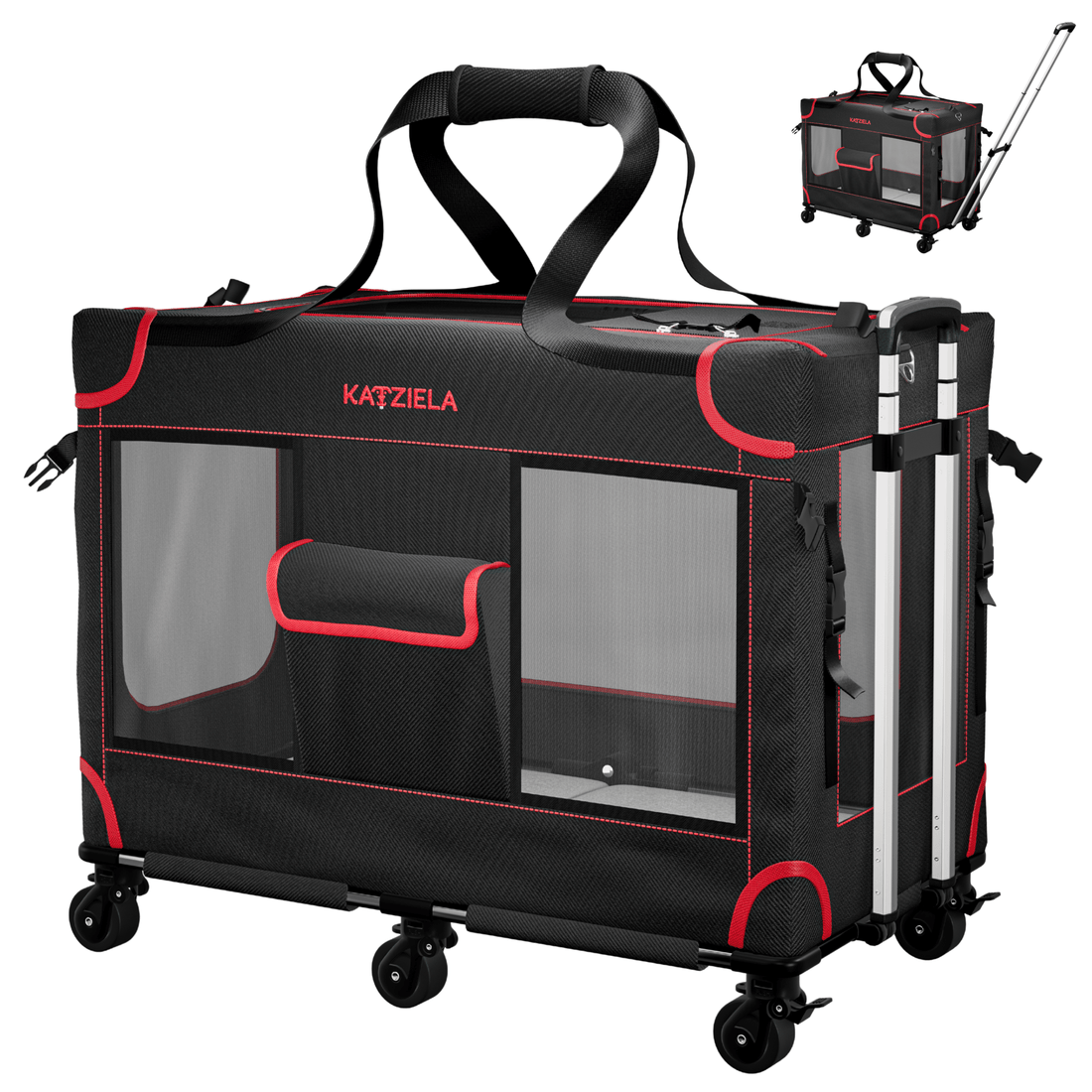 Katziela Mega Cruze Rolling Pet Carrier – Stress - Free Travel for Medium &amp; Large Dogs 25”x17”x20”