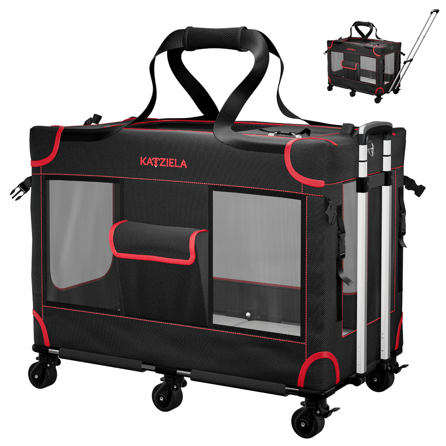 Katziela Mega Cruze Rolling Pet Carrier – Stress - Free Travel for Medium &amp; Large Dogs 25”x17”x20”