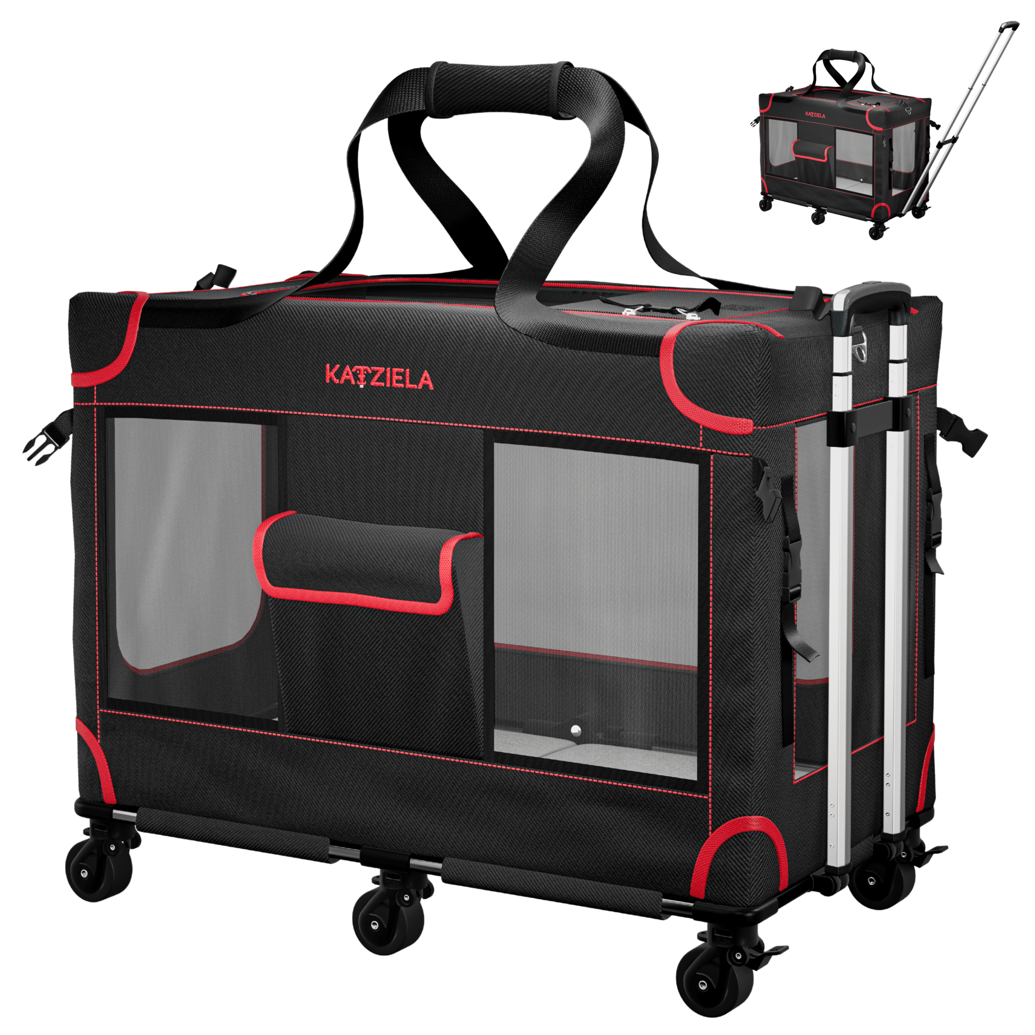 Katziela Mega Cruze Rolling Pet Carrier – Stress - Free Travel for Medium &amp; Large Dogs 25”x17”x20”