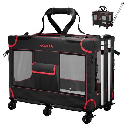Katziela Mega Cruze Rolling Pet Carrier – Stress - Free Travel for Medium &amp; Large Dogs 25”x17”x20”