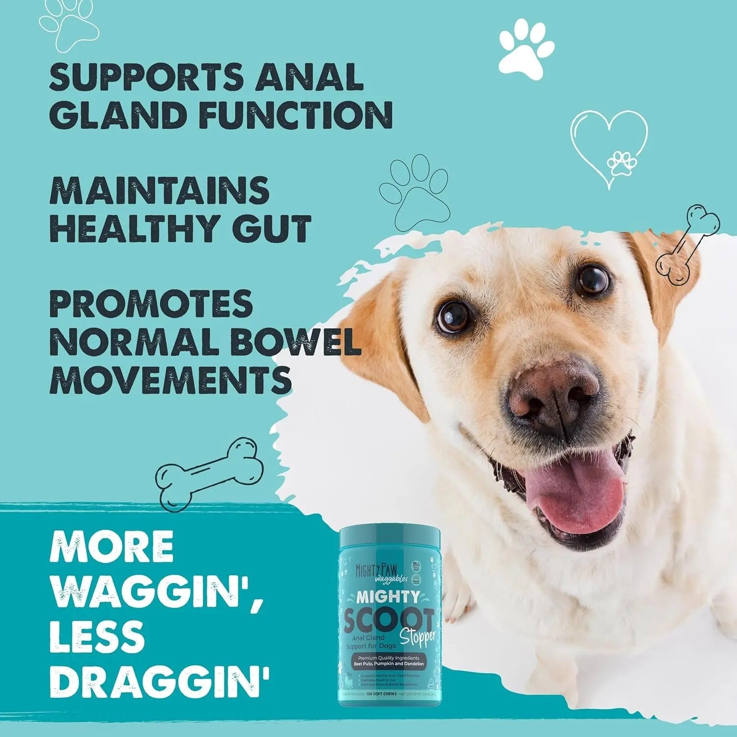 Mighty Scoot Dog Anal Gland &amp; Digestive Support Fiber Chews 120 Ct