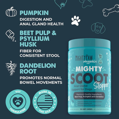Mighty Scoot Dog Anal Gland &amp; Digestive Support Fiber Chews 120 Ct