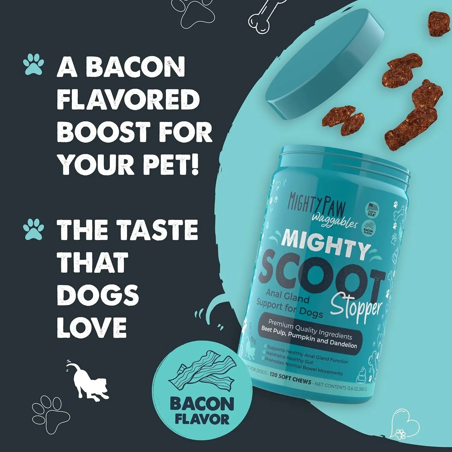 Mighty Scoot Dog Anal Gland &amp; Digestive Support Fiber Chews 120 Ct