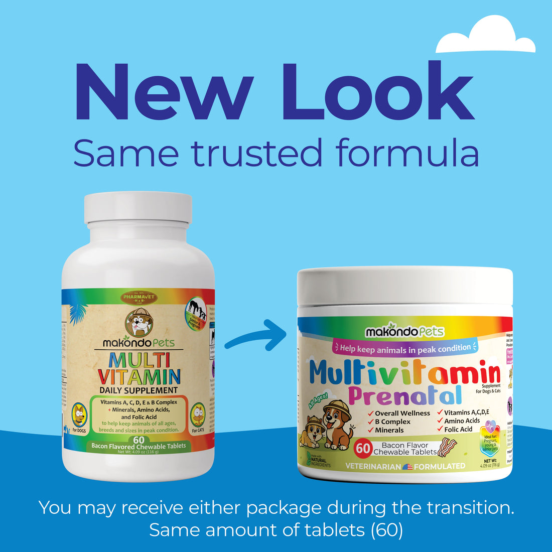 Multivitamin for Dogs &amp; Cats. Prenatal Vitamins. 60 Tabs