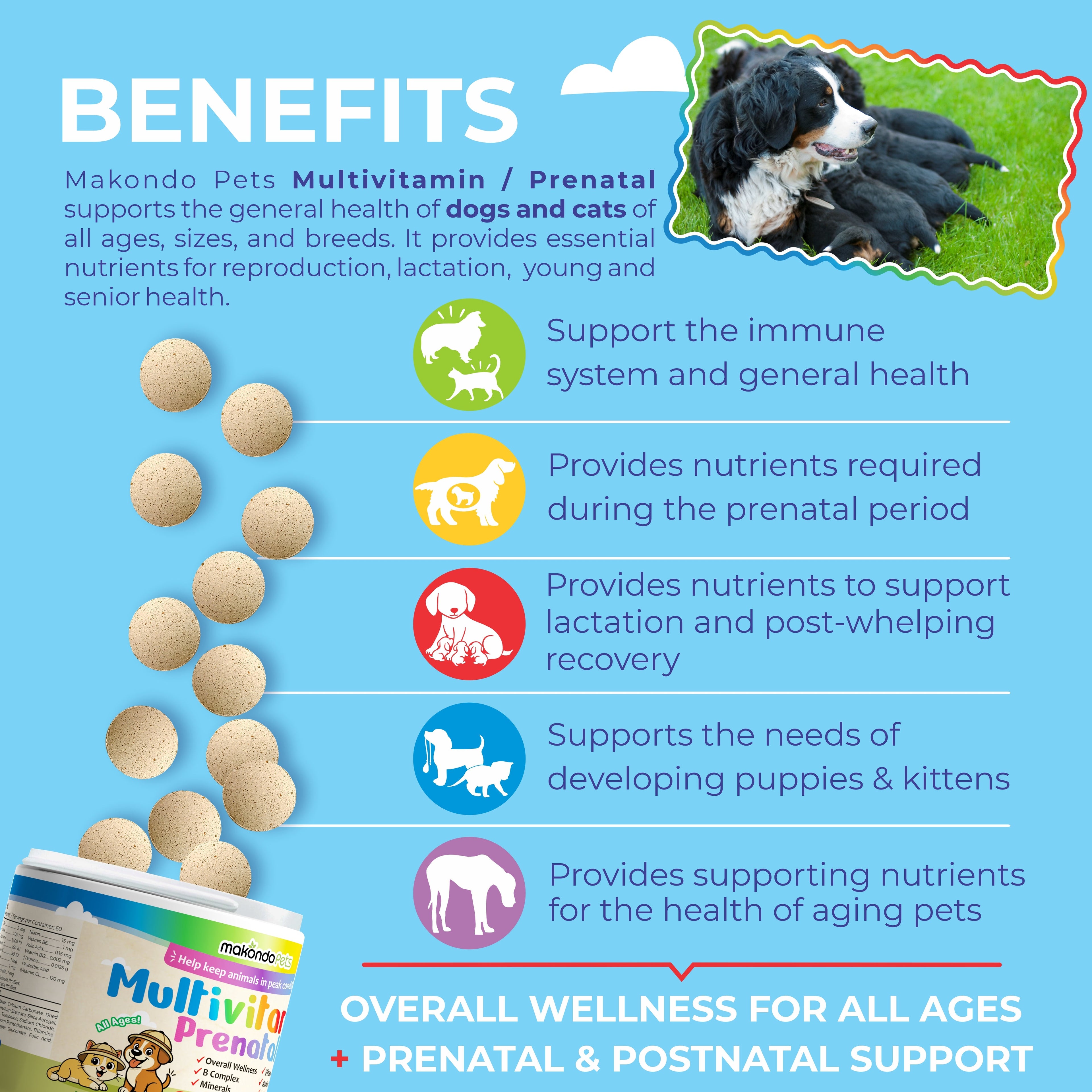 Multivitamin for Dogs &amp; Cats. Prenatal Vitamins. 60 Tabs