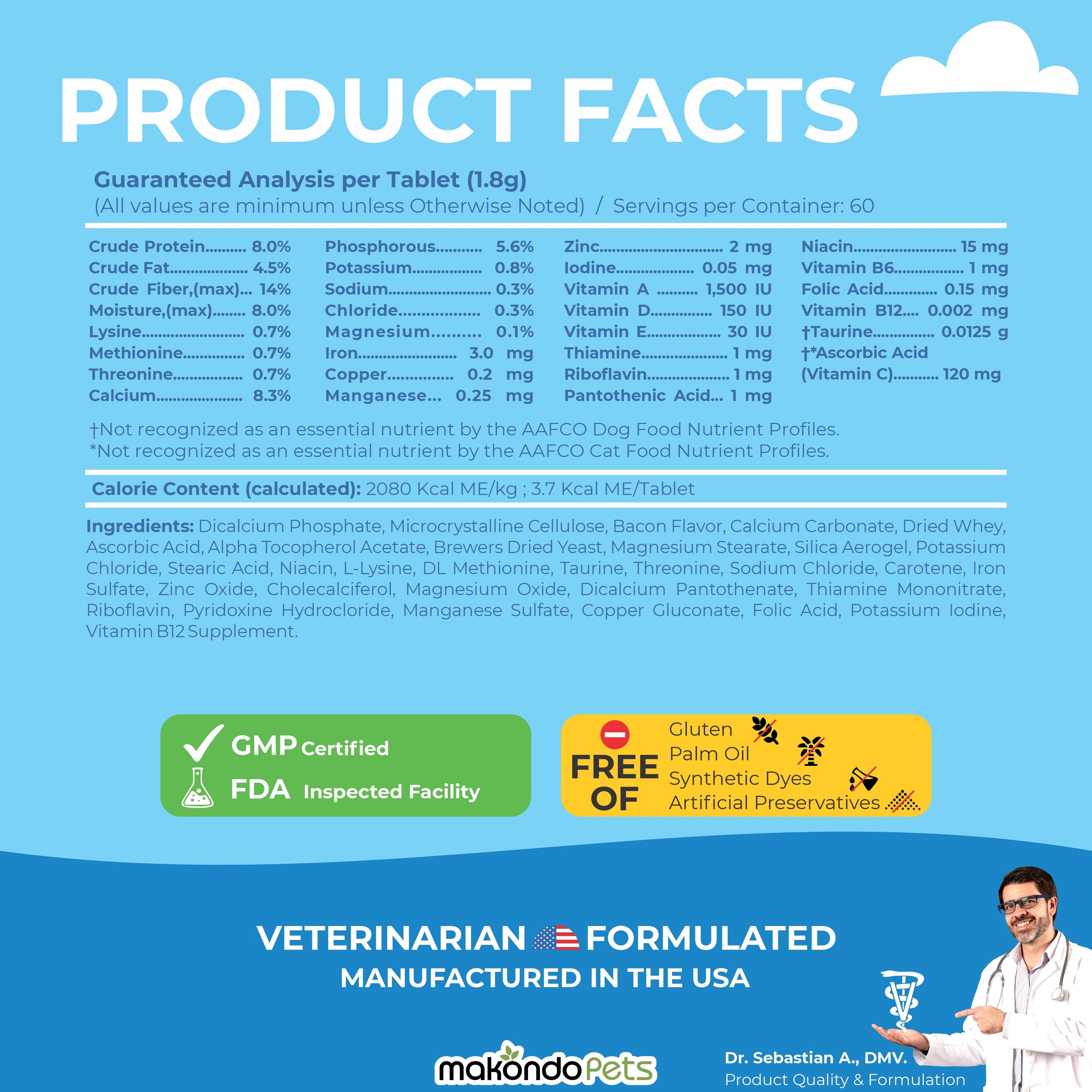 Multivitamin for Dogs &amp; Cats. Prenatal Vitamins. 60 Tabs