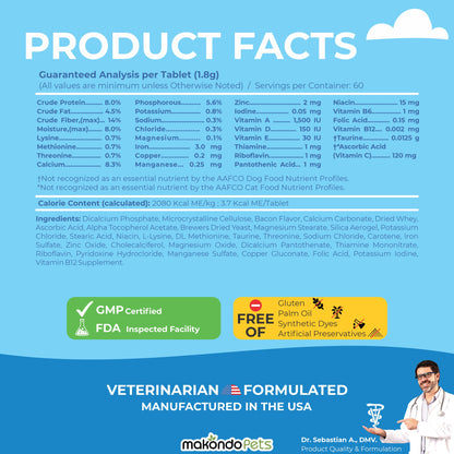 Multivitamin for Dogs &amp; Cats. Prenatal Vitamins. 60 Tabs