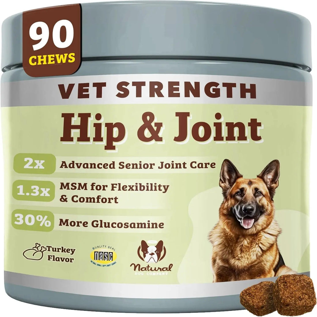 Natural Dog Company Hip &amp; Joint Chews &amp; Liquid Formula for Senior Dogs 90 Ct