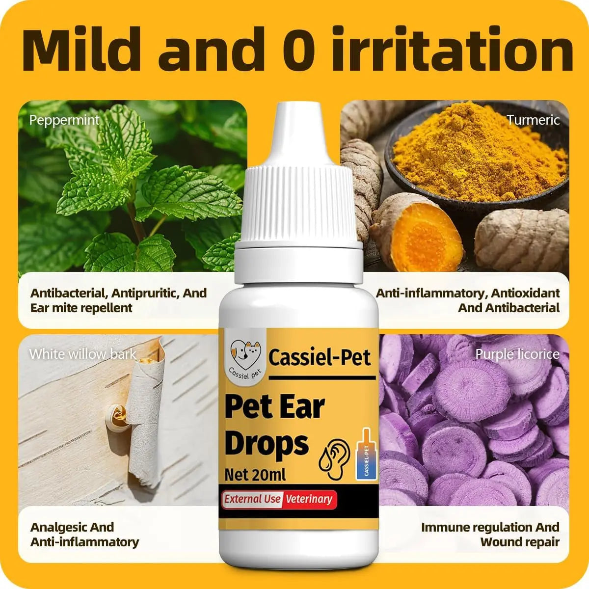 Natural Pet Ear Drops for Dogs &amp; Cats Ear Mites &amp; Ear Infection Care 20 ml