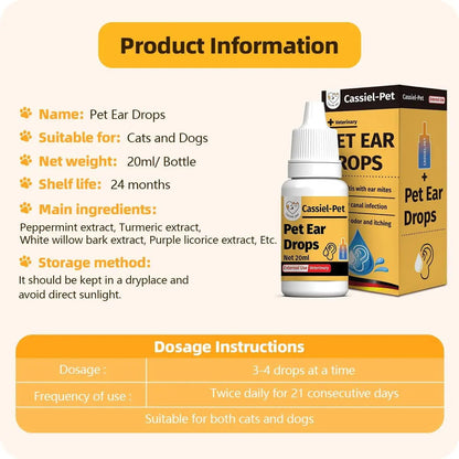 Natural Pet Ear Drops for Dogs &amp; Cats Ear Mites &amp; Ear Infection Care 20 ml