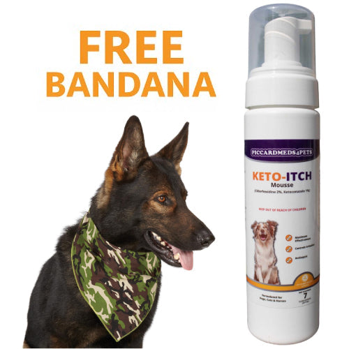 Piccardmeds4pets Keto-Itch Plus Antiseptic Mousse for Cats &amp; Dogs 7 oz. + FREE Bandana!