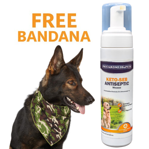Piccardmeds4pets Keto-Seb Antiseptic Mousse Cats &amp; Dogs 7 oz. + FREE Camo Bandana!