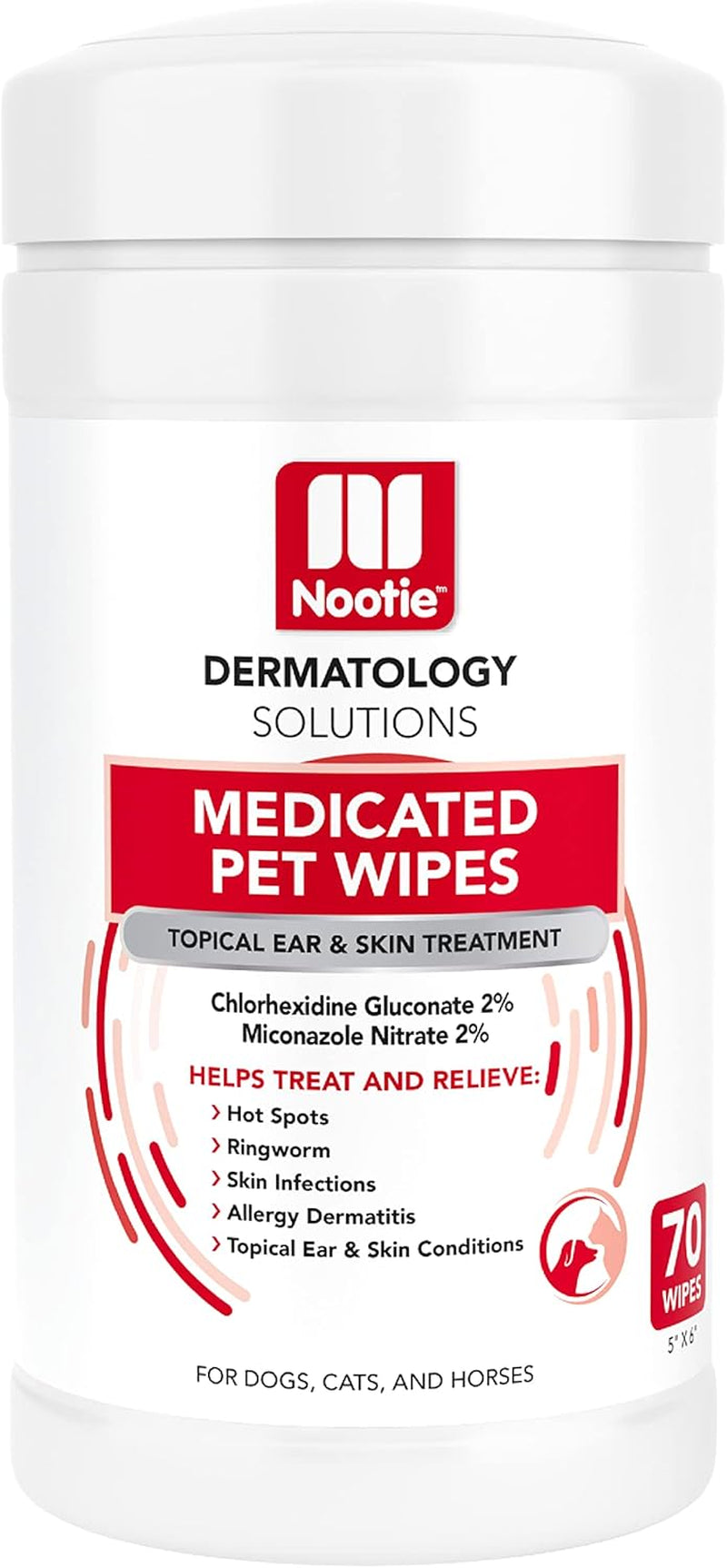 Nootie Medicated Dog &amp; Cat Wipes 2% Chlorhexidine 2% Miconazole 70 Count XL