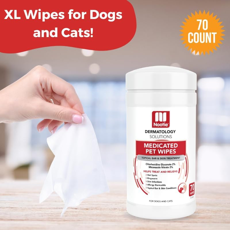 Nootie Medicated Dog &amp; Cat Wipes 2% Chlorhexidine 2% Miconazole 70 Count XL