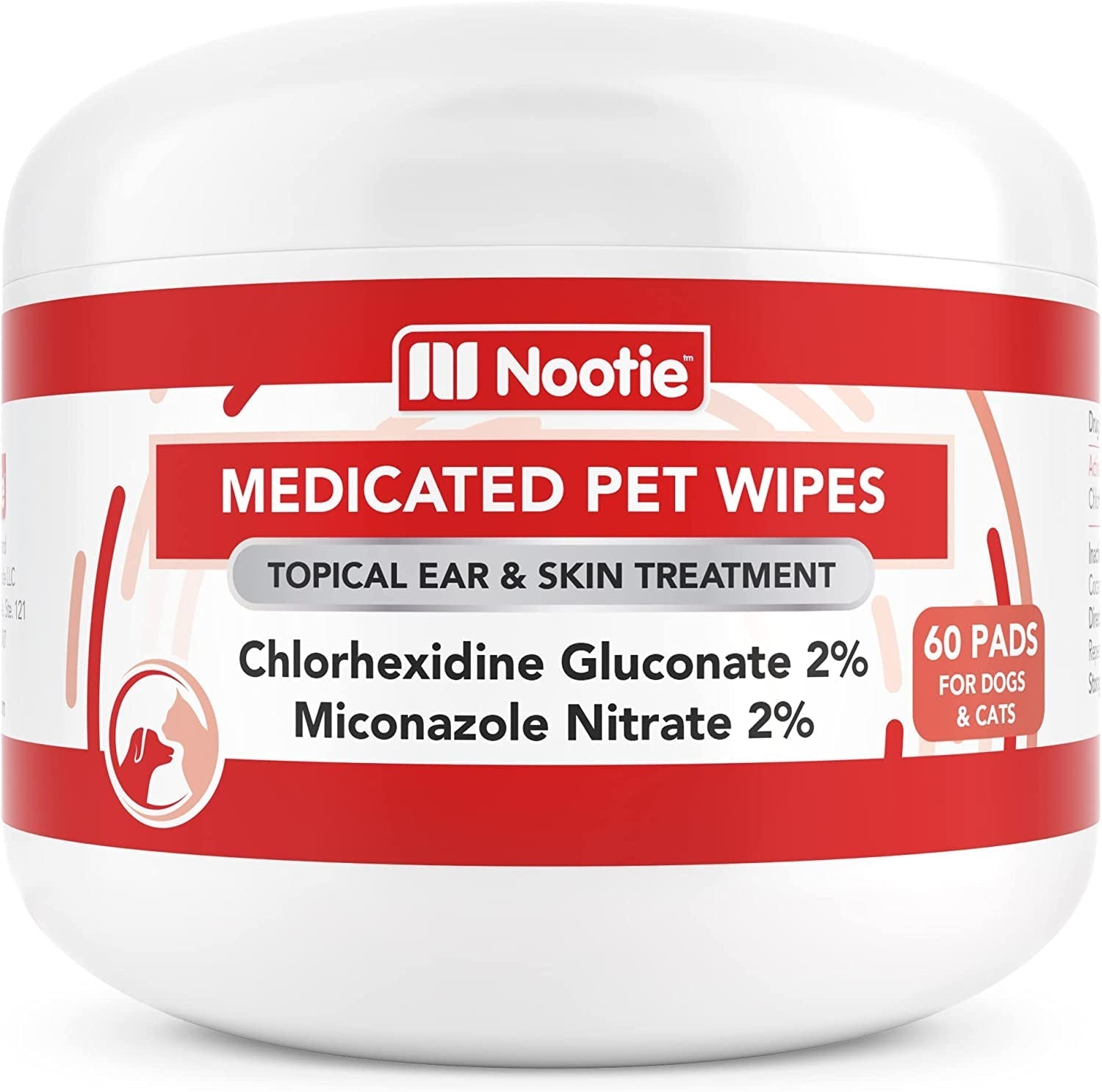 Nootie Medicated Dog &amp; Cat Wipes 2% Chlorhexidine 2% Miconazole 70 Count XL