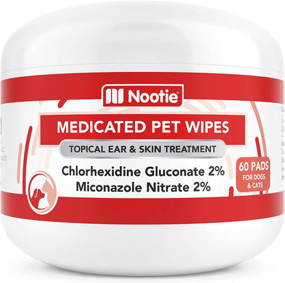 Nootie Medicated Dog &amp; Cat Wipes 2% Chlorhexidine 2% Miconazole 70 Count XL