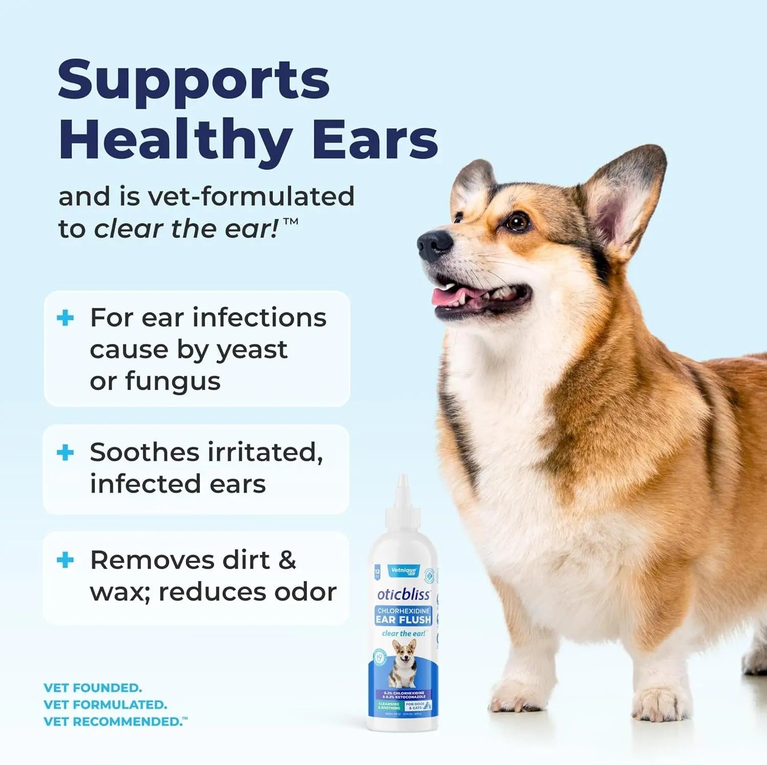 Oticbliss Medicated Ear Flush for Dogs &amp; Cats – Chlorhexidine &amp; Ketoconazole 12oz