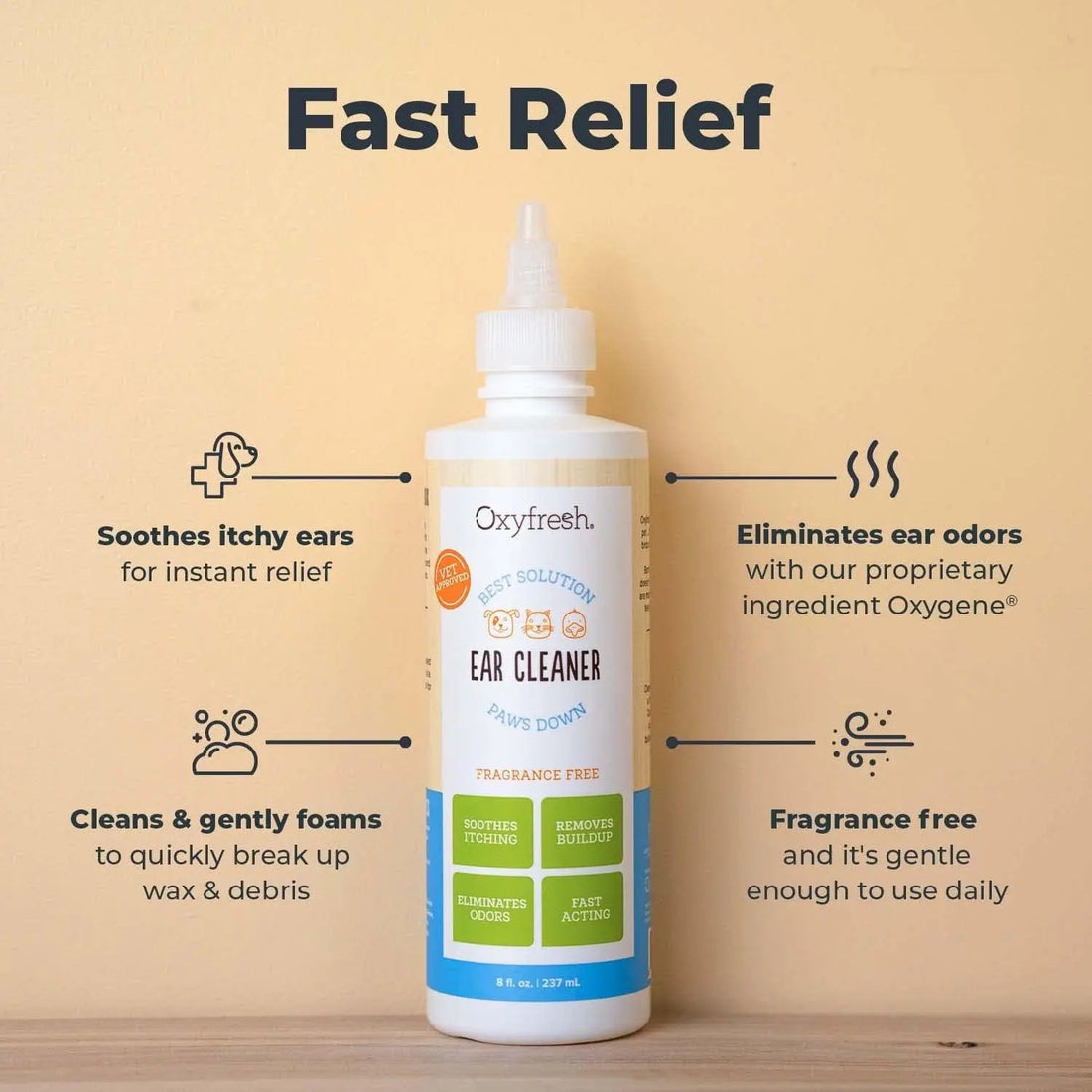 Oxyfresh Advanced Pet Ear Cleaner for Dogs &amp; Cats Sting-Free 8 oz