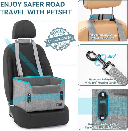 PETSFIT Small Dog Booster Car Seat with Safety Buckles &amp; Tether, Foldable