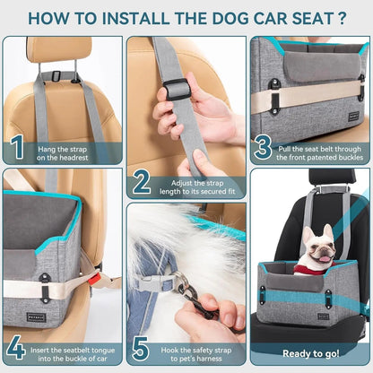 PETSFIT Small Dog Booster Car Seat with Safety Buckles &amp; Tether, Foldable