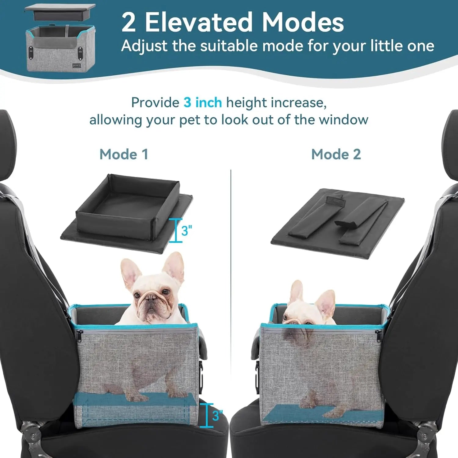 PETSFIT Small Dog Booster Car Seat with Safety Buckles &amp; Tether, Foldable