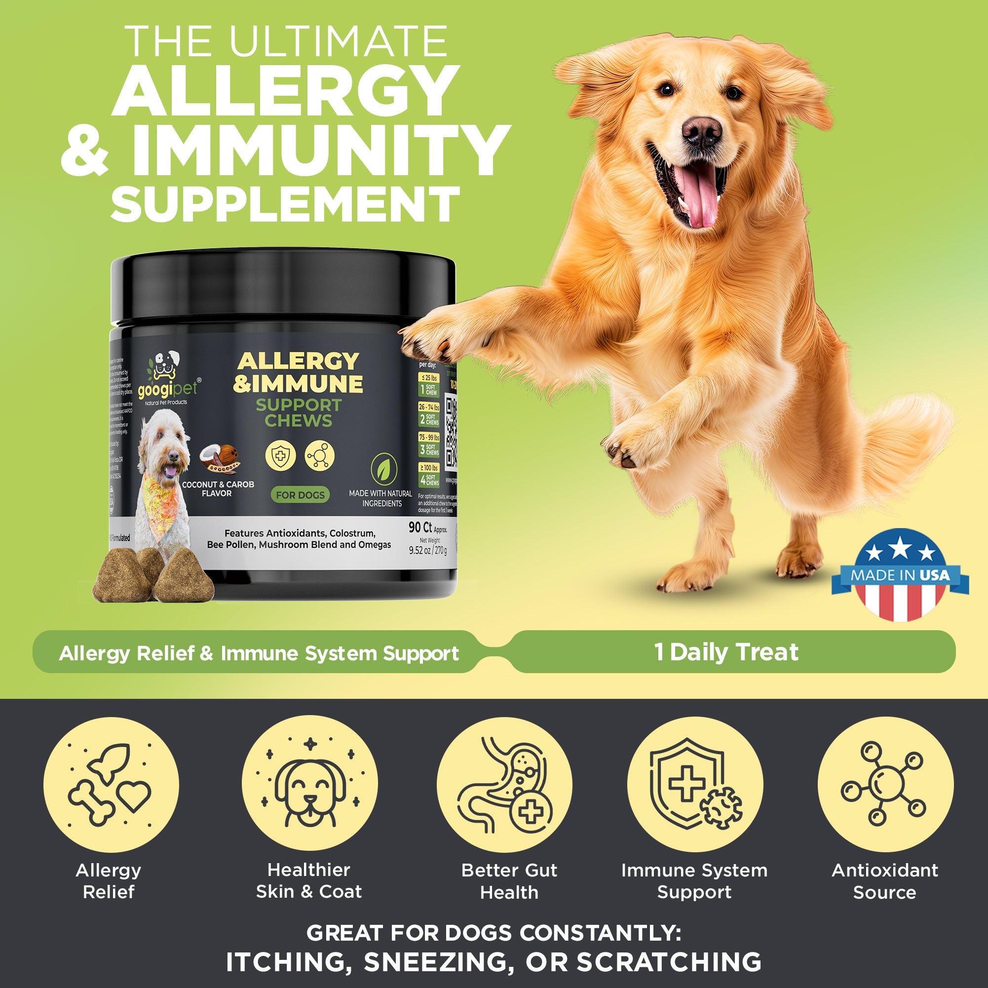 Allergy &amp; Immune Support Chews for Dogs (Coconut &amp; Carob Flavor)