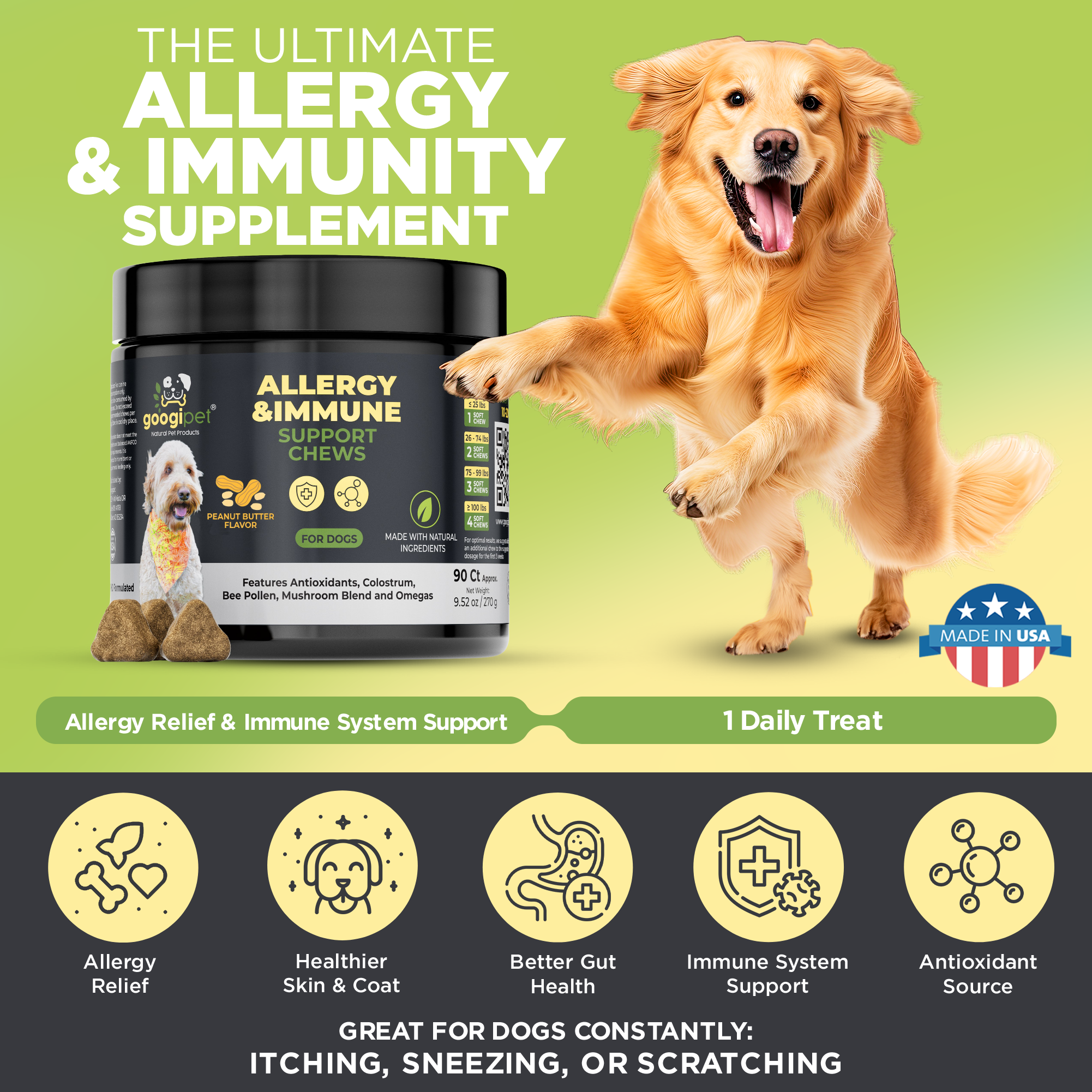 Allergy &amp; Immune Support Chews for Dogs (Peanut Butter Flavor)
