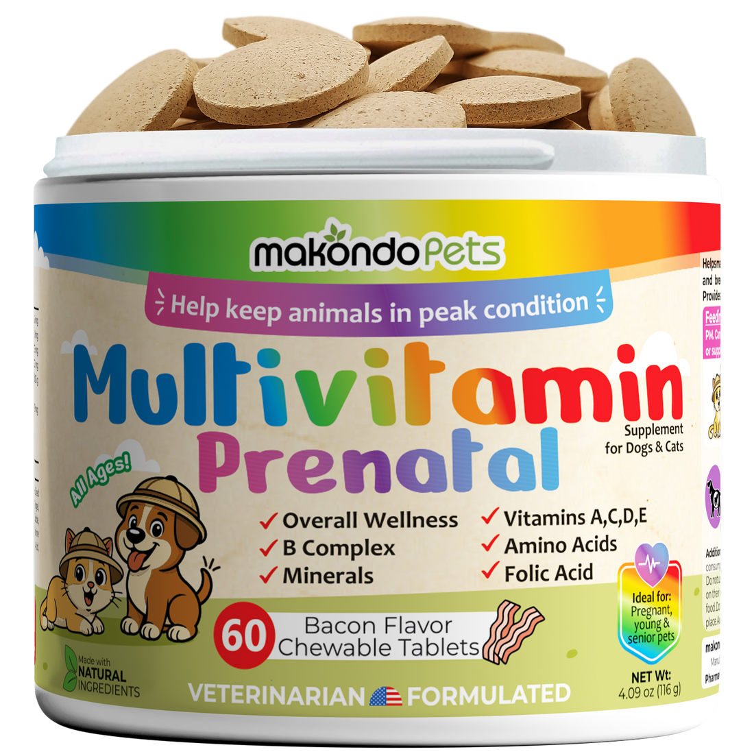 Multivitamin for Dogs &amp; Cats. Prenatal Vitamins. 60 Tabs