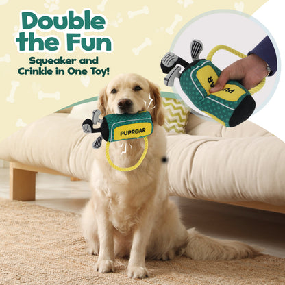 PUPROAR Golf Dog Toy | Cute Squeaky Plush Dog Toy with Rope &amp; Crinkle