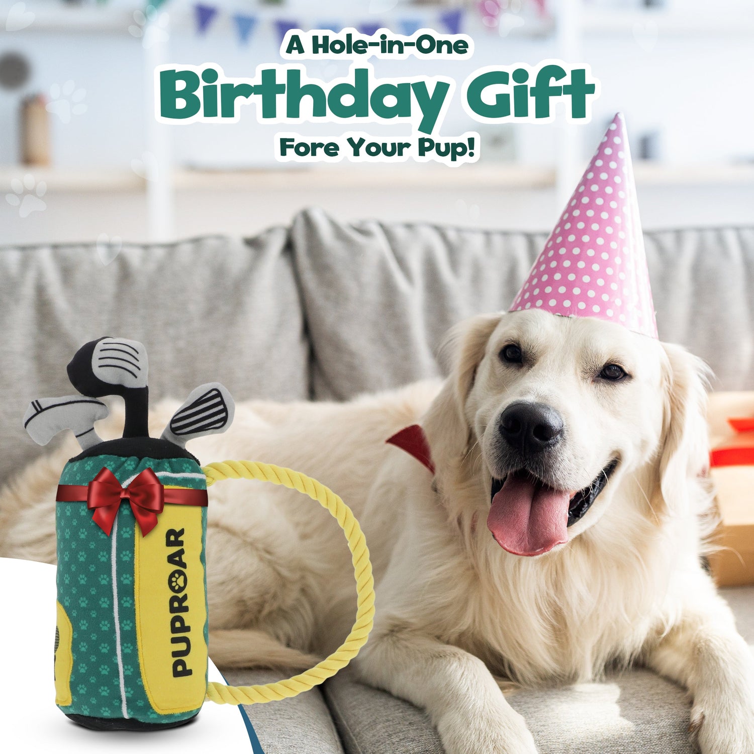 PUPROAR Golf Dog Toy | Cute Squeaky Plush Dog Toy with Rope &amp; Crinkle