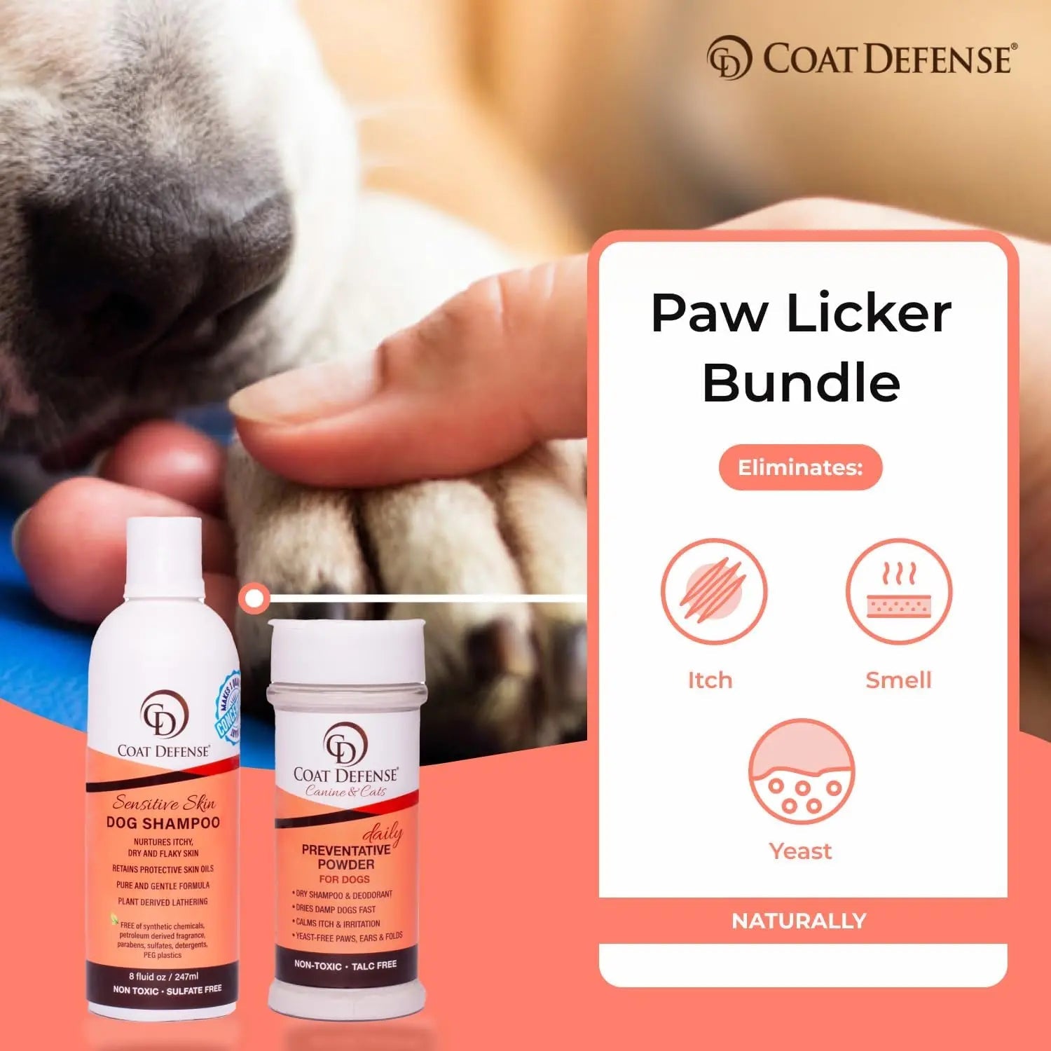 Paw Licker Bundle Dog Yeast Relief Powder &amp; Sensitive Skin Shampoo